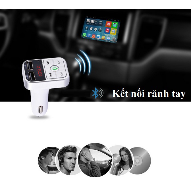 Tẩu sạc ô tô kiêm nghe nhạc MP3, kết nối điện thoại qua bluetooth, kết nối dàn âm thanh trên xe qua sóng FM 87.5