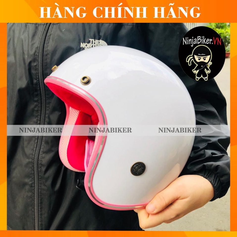 Nón Bảo Hiểm 3/4 Trắng Lót Hồng Chính Hãng Siêu Xinh - FREESHIP