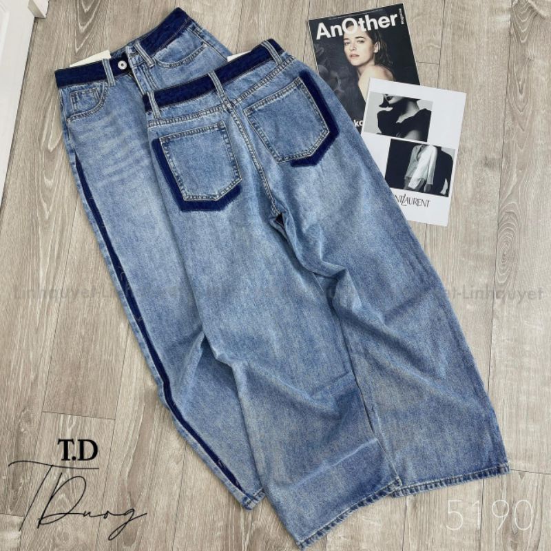 Quần jeans suông cạp đậm màu hàng  QCL1