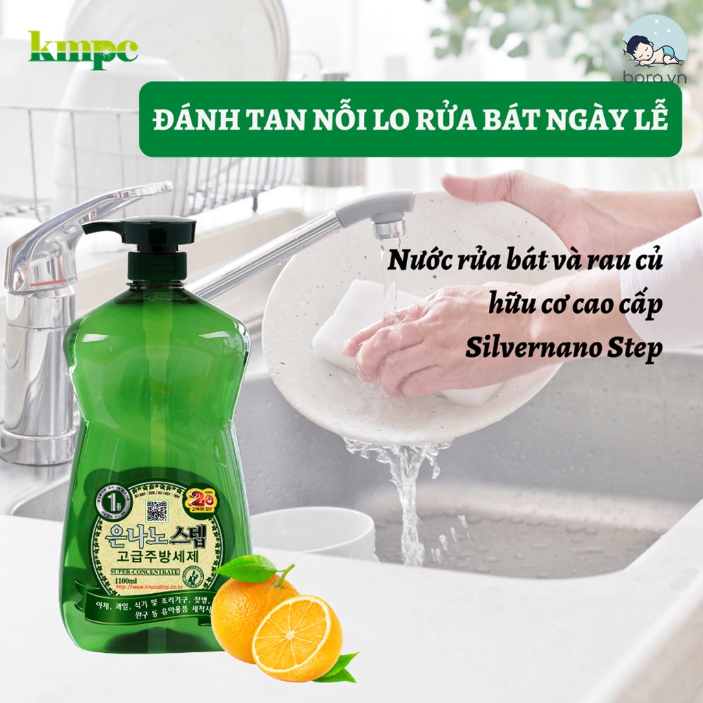 Nước rửa chén bát, rau củ, đồ chơi cho bé Silver Nano Step Hàn Quốc 1100ml