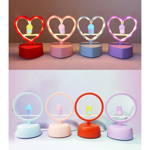 đèn led tim tròn trà sữa DLT1 boba tea dễ thương cute hoạt hình