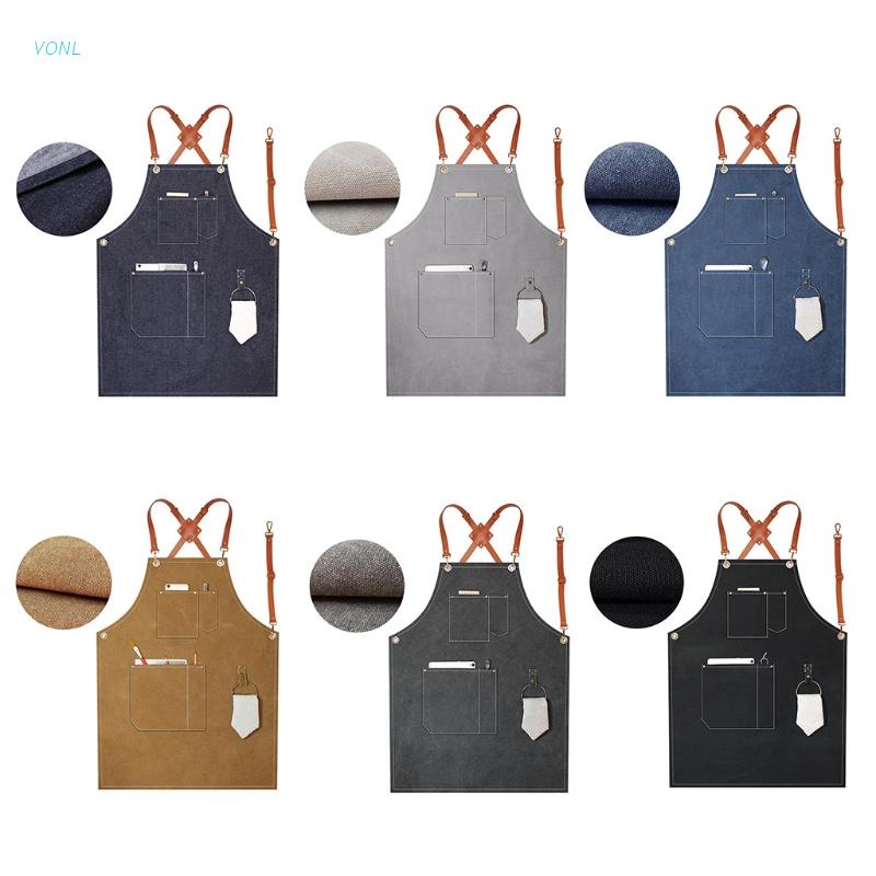 Tạp Dề Bằng Vải Canvas Có Dây Đeo Có Thể Điều Chỉnh Dành Cho Thợ Cắt Tóc/Nhà Bếp/Nhà Hàng