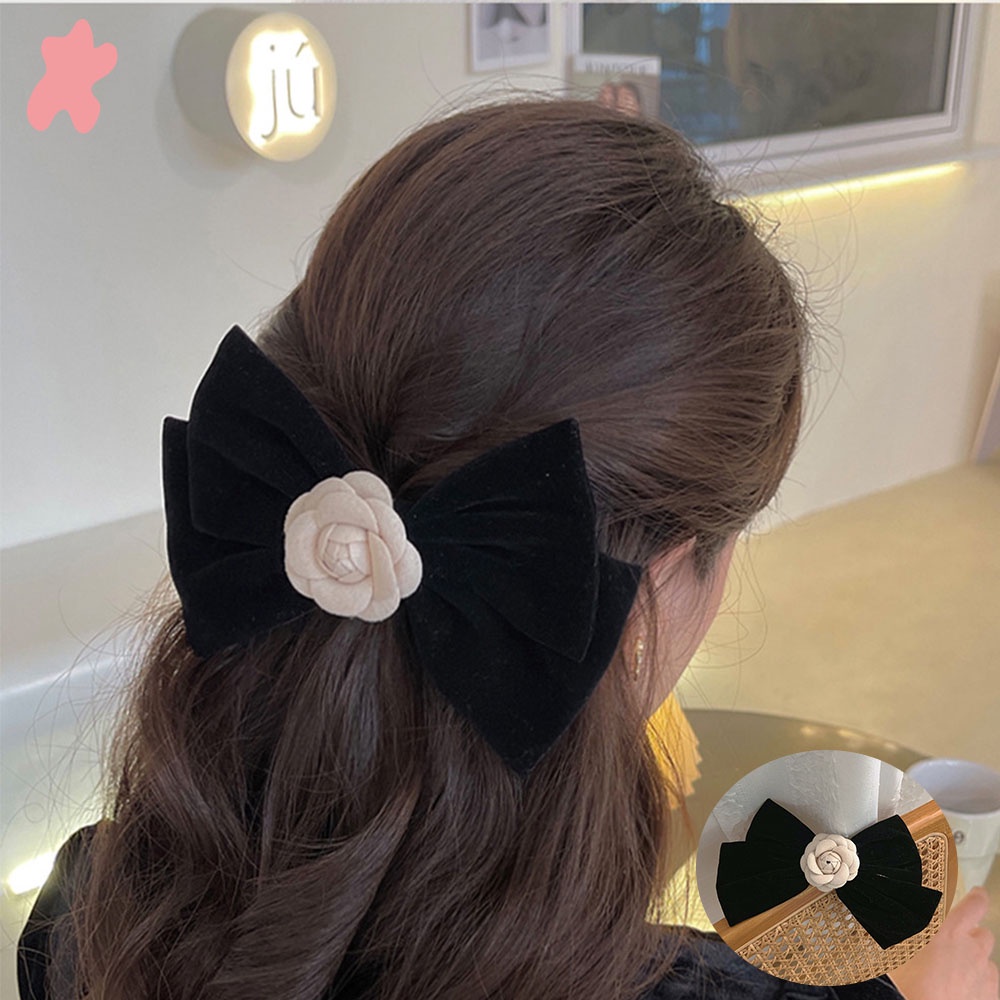 1 Kẹp Tóc Vải Nhung Đen Đính Nơ Kiểu Pháp Cổ Điển Dành Cho Nữ ★★★[Available]