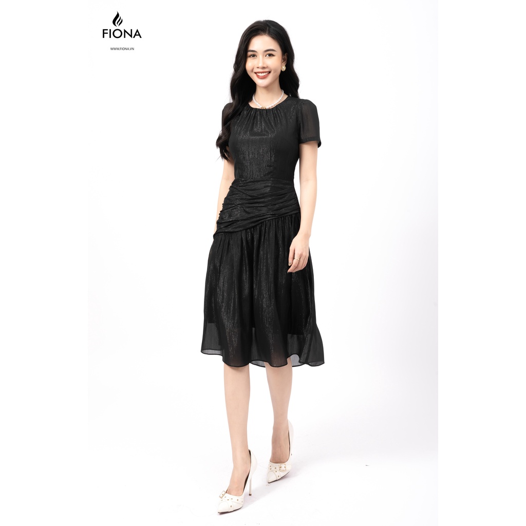 Đầm cổ tròn, dúm, chân xếp ly FIONA, đầm xòe nữ F451258
