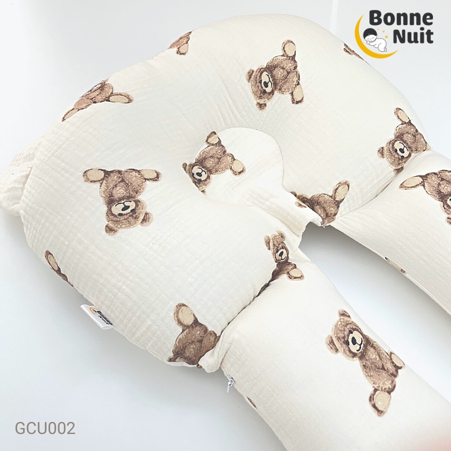 Gối ôm đa năng cho bé  Gối chữ U Bonne Nuit chất liệu xô Muslin cao cấp