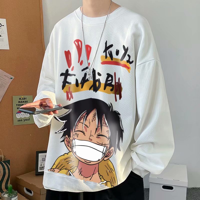 Áo Sweater Dài Tay Cổ Tròn Dáng Rộng 45kg-110kg Họa Tiết Hoạt Hình One Piece Thời Trang Mùa Thu Đông Nhiều Màu