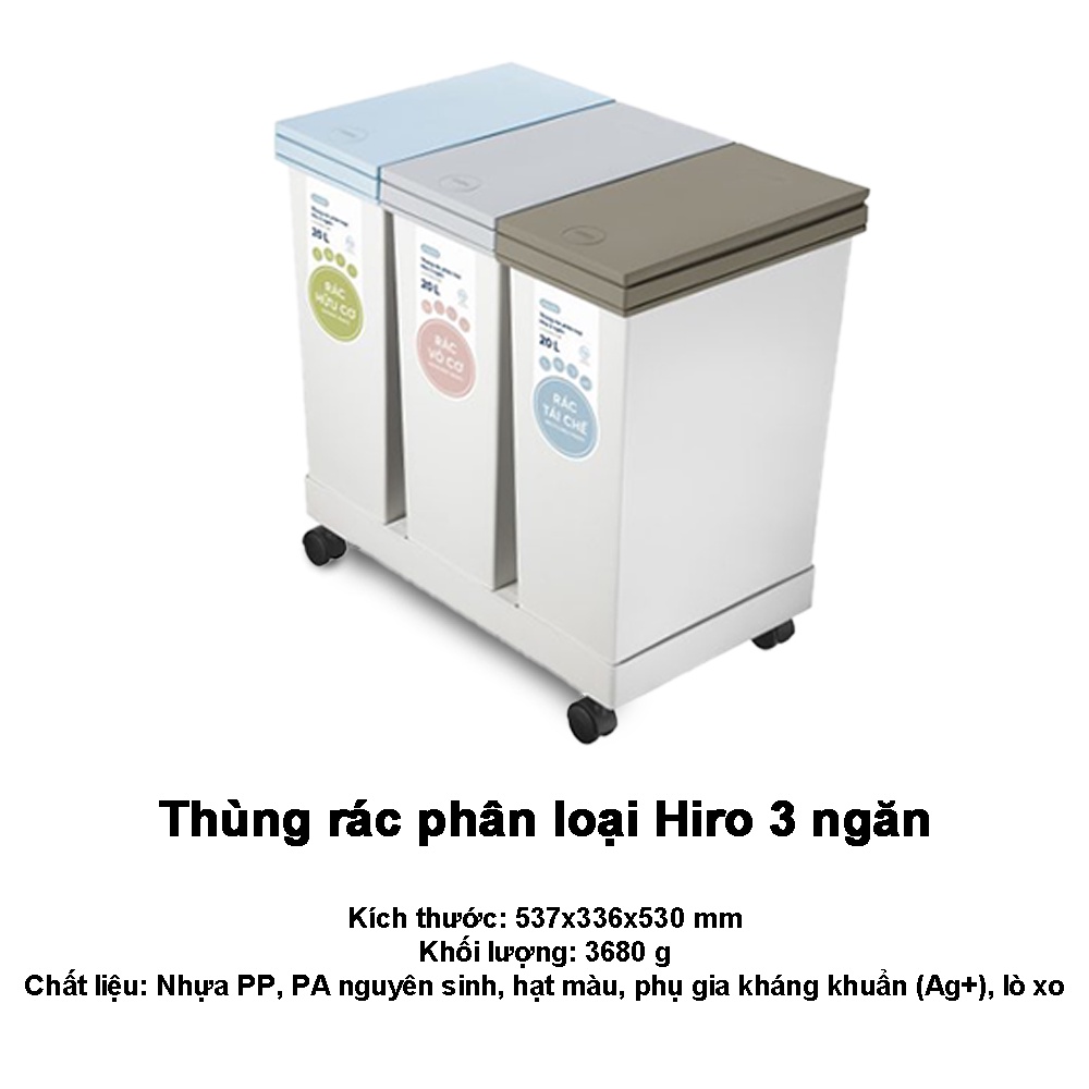 Thùng rác thông minh HIRO INOCHI 2 Ngăn bấm nút tự động mở nắp phân loại rác cho phòng khách, phòng ngủ,vệ sinh RAPL.002