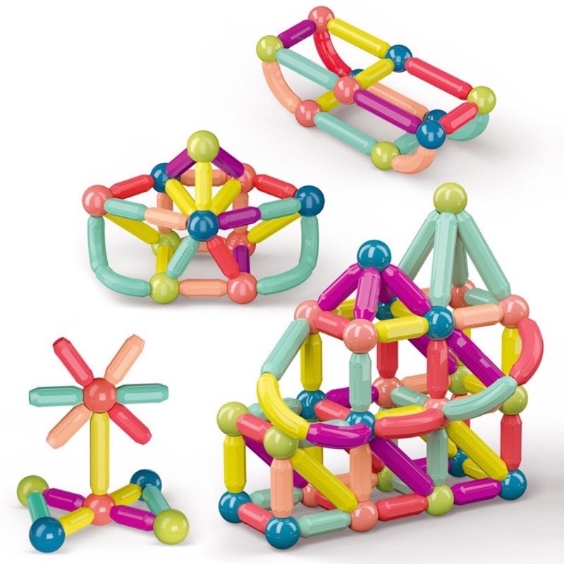 Bộ xếp hình nam châm 64 chi tiết, đồ chơi xếp hình nam châm Montessori thông minh cho Bé - MG82
