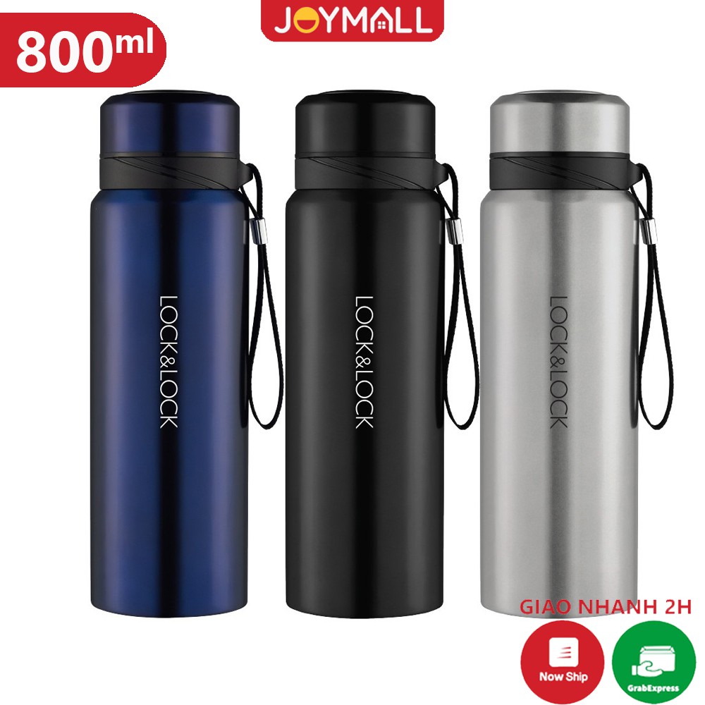 Bình Giữ Nhiệt 800ml Lock&amp;Lock Vacuum Bottle LHC6180 - Hàng Chính Hãng, Thép Không Gỉ, Lưới Lọc Trà, Dây Treo - JoyMall