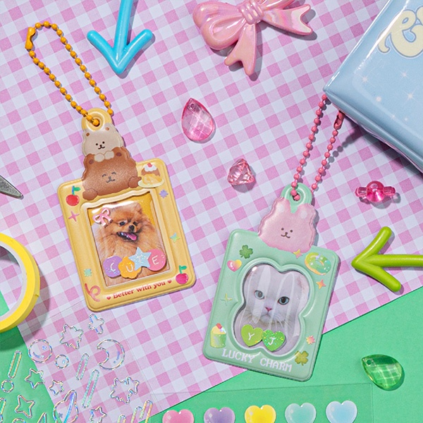 DAISO Móc chìa khóa đựng ảnh/thẻ ID/thẻ ảnh/sách sưu tầm màu đen/hồng dễ thương cho trẻ em