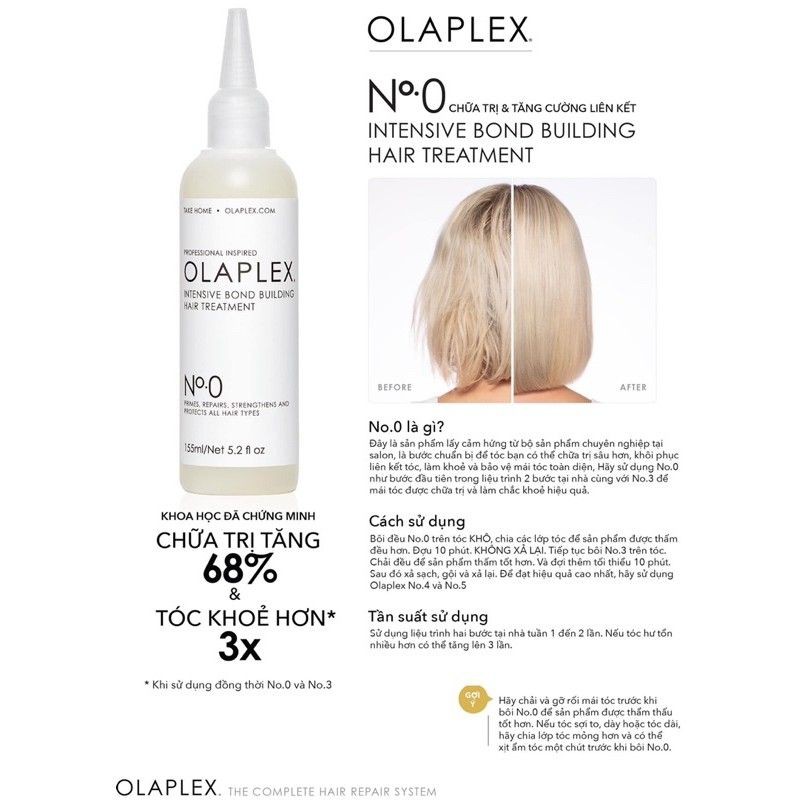 Siêu phẩm 2021 Olaplex No0 phục hồi cho tóc yếu, nhũn nát tại nhà. Kết hợp cùng No3 tăng 68%.