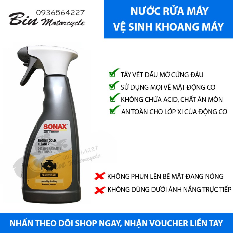 NƯỚC RỬA LỐC MÁY, CHI TIẾT MÁY, VỆ SINH DẦU MỠ SONAX ENGINE COLD CLEANER ( MẪU MỚI)