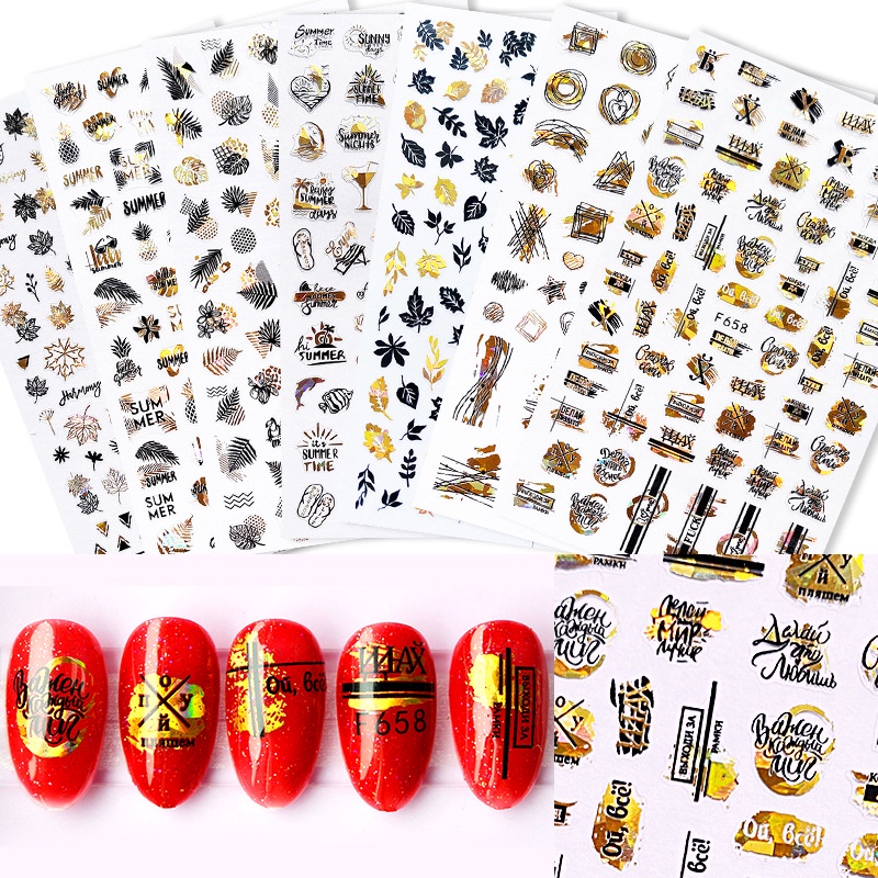 [Hàng mới về] Miếng dán trang trí móng tay phối màu vàng và đen phong cách hawaii