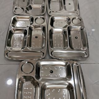Combo 5 khay cơm inox 5 ngăn có nắp (Có ngăn để đũa)