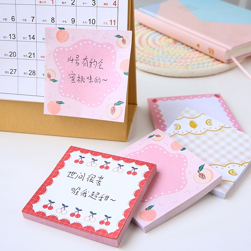 80 Tờ Giấy Ghi Chú Họa Tiết Trái Đào / Cherry Dễ Thương