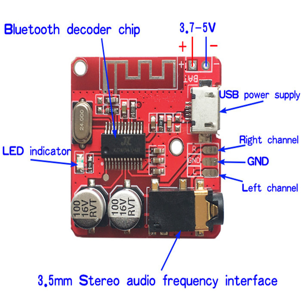 NEW 3.7V-5V Mini Bluetooth 4.1 Bộ thu âm thanh Bộ giải mã MP3 Bộ khuếch đại lossless Module đỏ Bluetooth Decoding Board WAV APE FLAC MP3