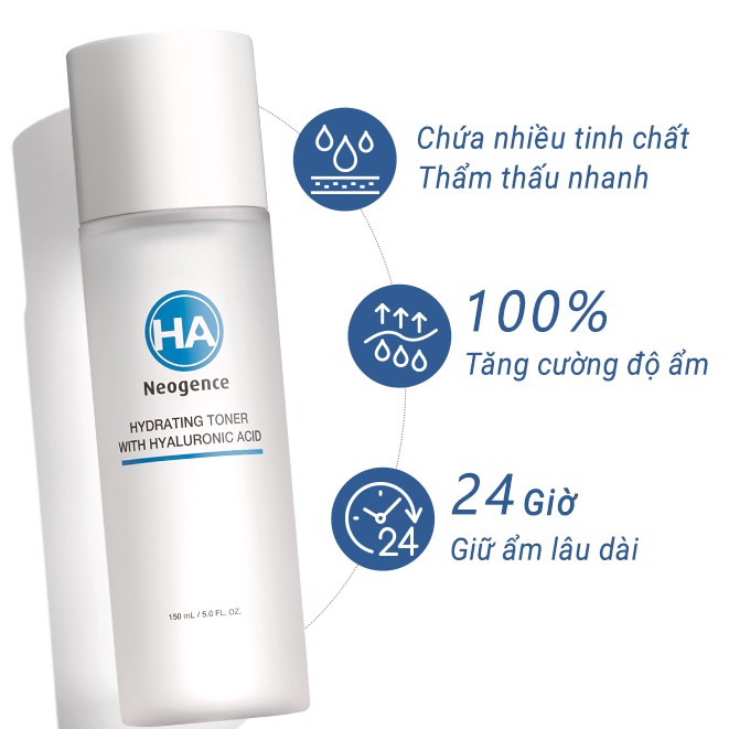 Toner cấp ẩm sâu với Axit Hyaluronic Neogence Hydrating toner with HA 150ml