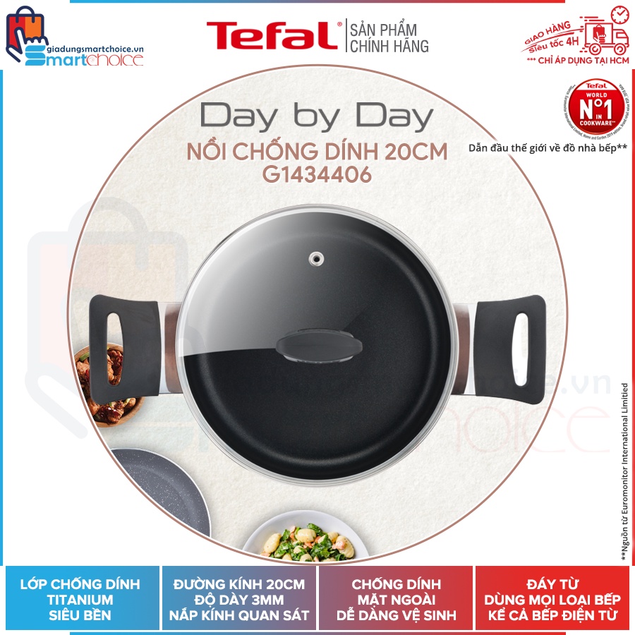FREESHIP XTRA Flash sale Nồi chống dính Tefal Day By Day 20cm G1434406 đáy từ chống dính giadungsmartchoice