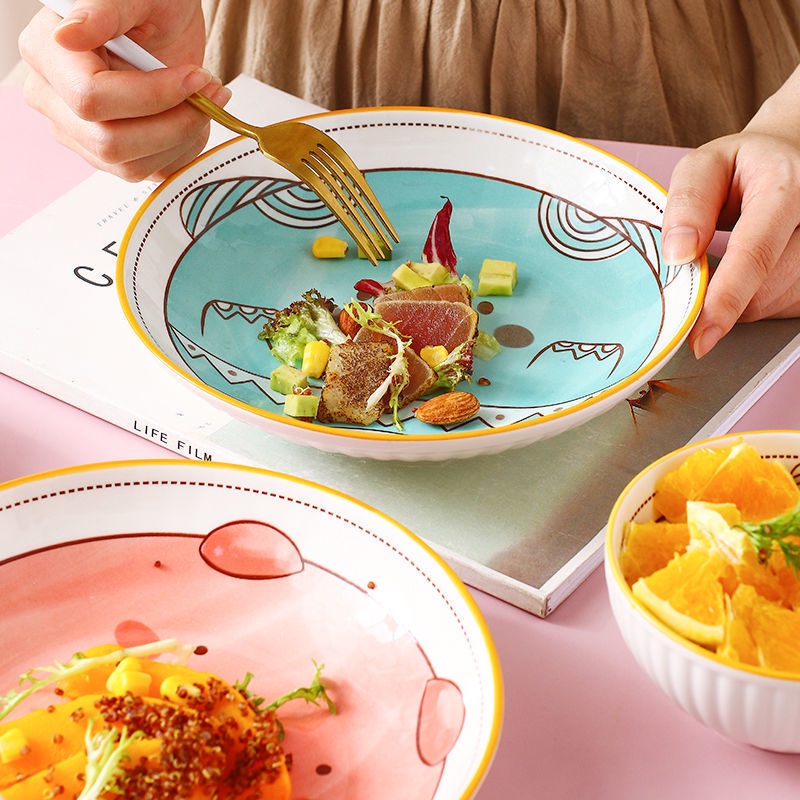 Bộ bát đĩa đẹp, bát ăn cơm bằng sứ in hình ngộ nghĩnh