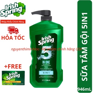 [Hàng Mỹ] Sữa Tắm Gội Toàn Thân Nam Irish Spring 5in1 Hair, Face, and Body Wash 946mL - (Chai Lớn Có Vòi) + Tặng XBC