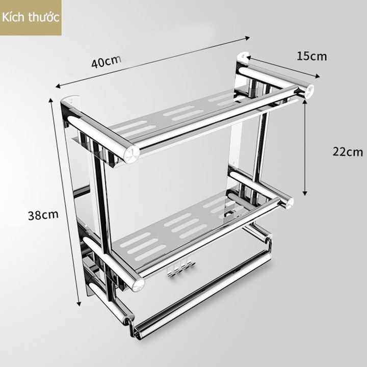 Giá Inox 304, Kệ nhà tắm treo khăn đồ dùng nhà tắm lắp đặt dính tường không cần khoan - GI01