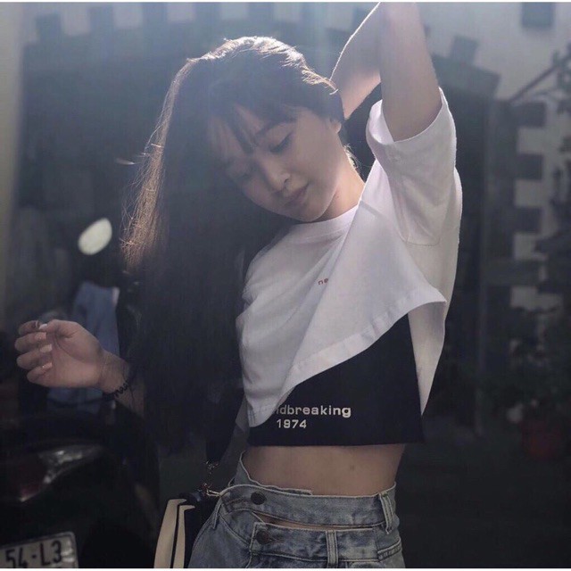 [Hàng Có Sẵn] Set Áo Thun Croptop Nữ Thêu Ground Breaking 1874_Hình Thật kèm Video