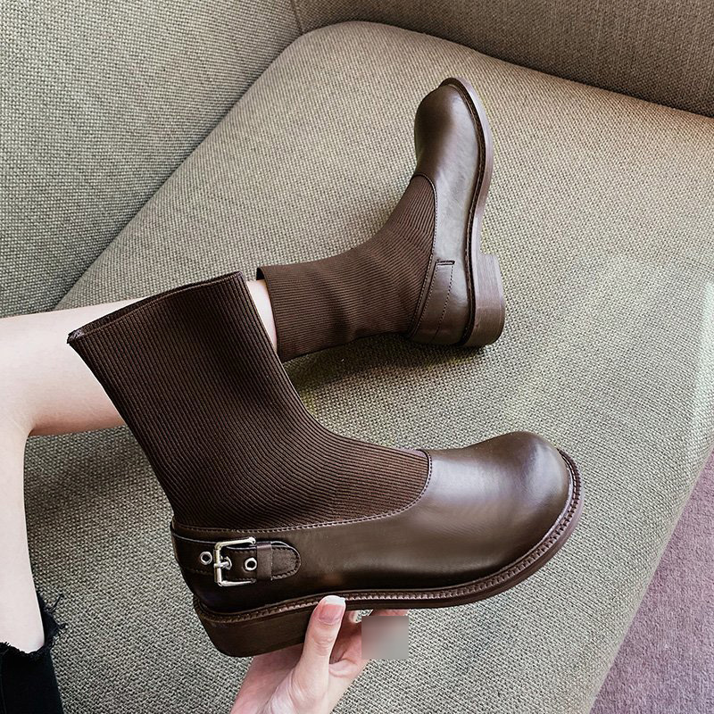 Bốt Nữ Giày Cao Gót Đế Thấp, Boots Thời Trang Căng