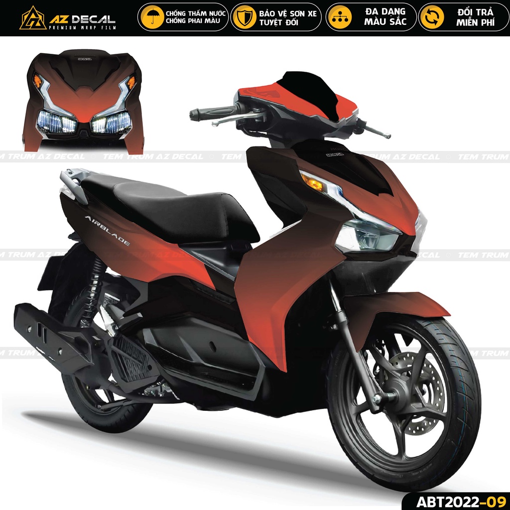 Tem Trùm Xe Airblade Chuyển Màu | ABT2022-09 | Decal Dán Xe AB 2020 - 2022 Màu Đỏ Đen, Xanh Trắng, Vàng Đen, Hồng Trắng