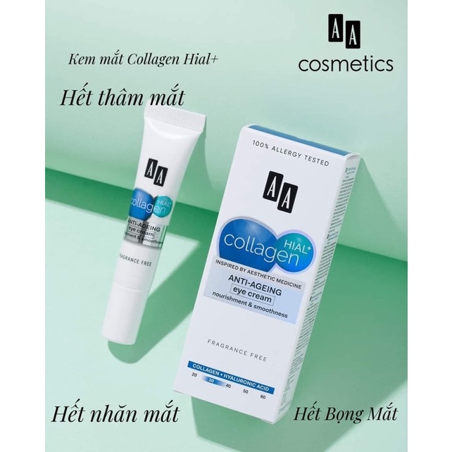 Kem trẻ hóa và giảm nhăn mắt AA Collagen Hial+ Anti - Ageing Eye Cream