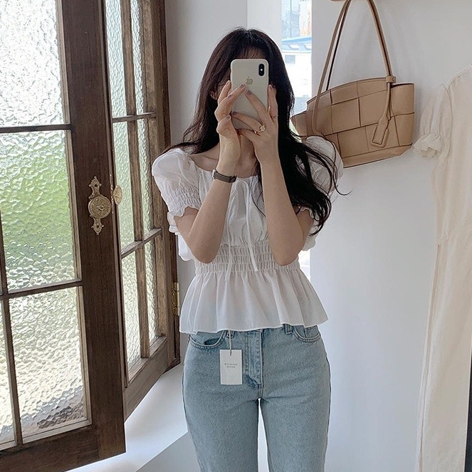 SUXI Áo Sơ Mi Dáng Rộng Màu Trơn Thời Trang Mùa Hè Hàn Quốc Dễ Thương