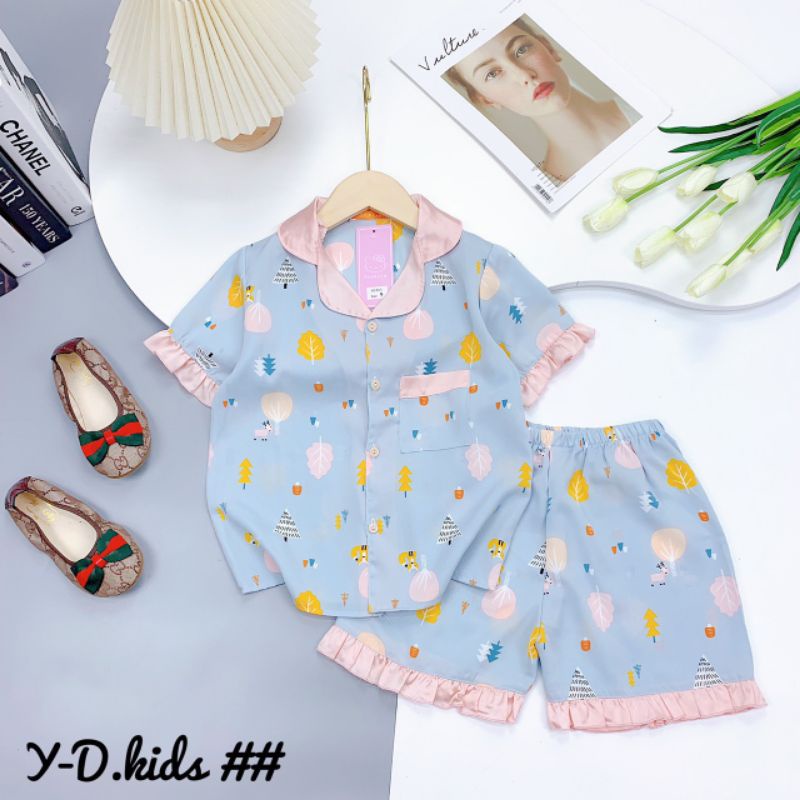 {16-25kg} Bộ Đồ Ngủ Pijama Bé Gái chất lụa mango mềm mát M069