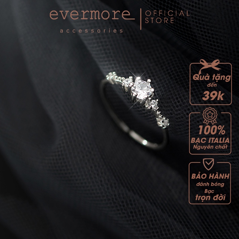 Nhẫn bạc Ý 925 đính đá 5 ly Cinderella EVERMORE thanh lịch, cổ điển - N025