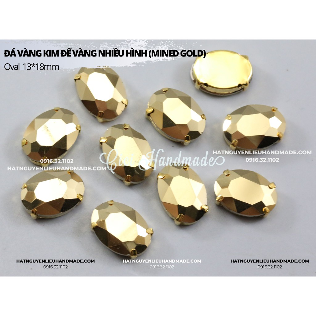 Túi 10 hạt đá vàng kim đế vàng (Mined gold) Cici Handmade nguyên liệu DIY hạt đính kết hạt may đồ cưới con vật 3D