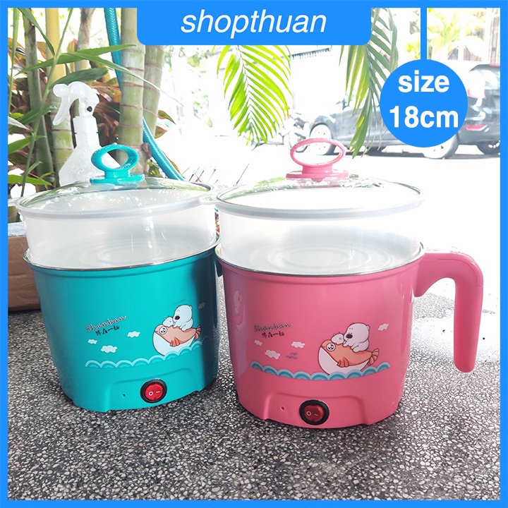 Ca Nấu Mì, Nấu Lẩu, Luộc Trứng Mini Có Khay Hấp Nhựa 18cm - ca đa năng Shangban MT-18