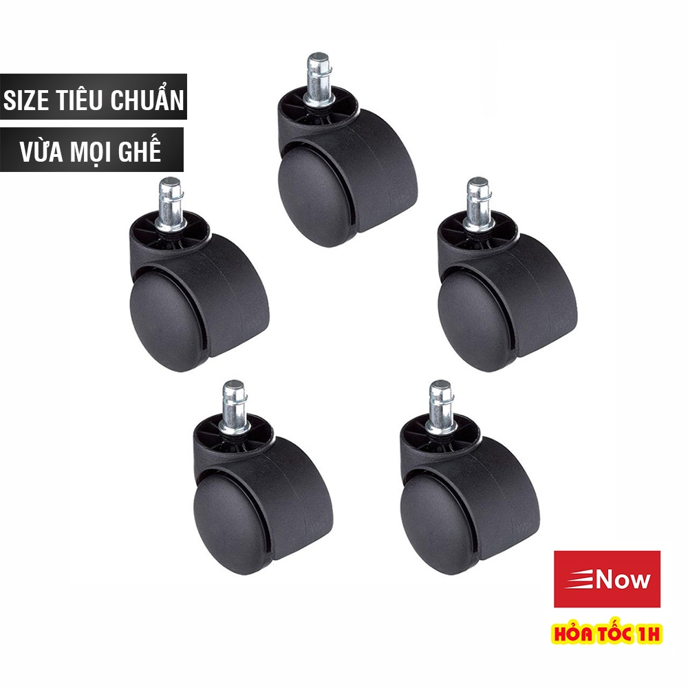 Bánh xe ghế xoay 5 chiếc màu đen, phù hợp cho tất cả các loại ghế xoay, lắp ráp dễ dàng không cần dụng cụ