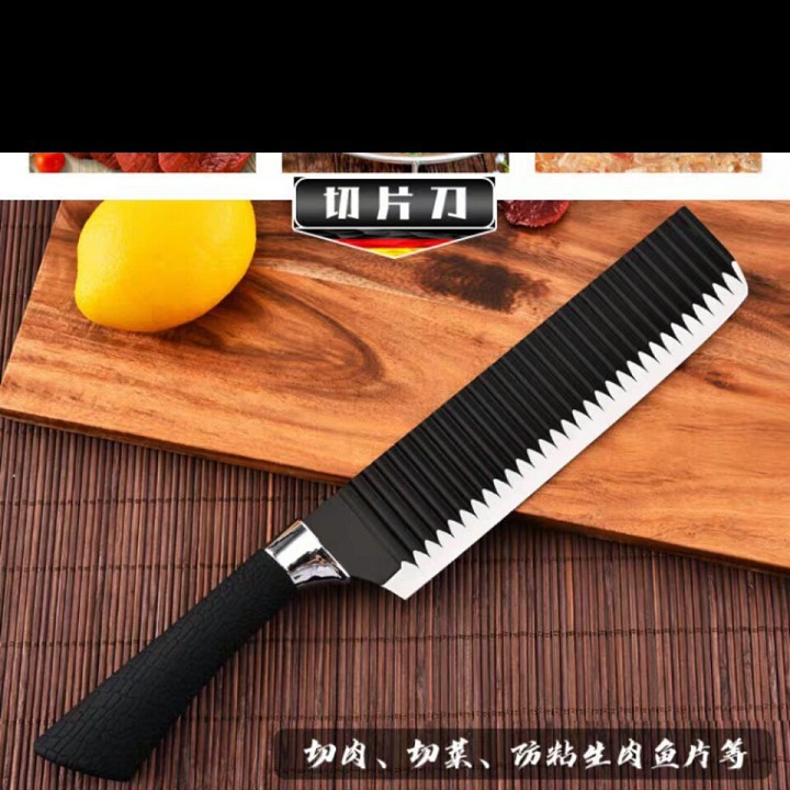 ( 01 )Dao thái thịt, chống dính, lượn sóng màu đen dài 32.5cm