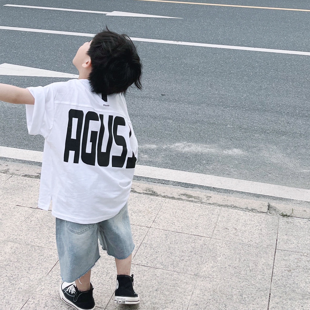 Áo Thun Cotton Trơn Tay Ngắn Cổ Tròn In Họa Tiết Hoạt Hình Phong Cách Hàn Quốc Cho Bé Trai