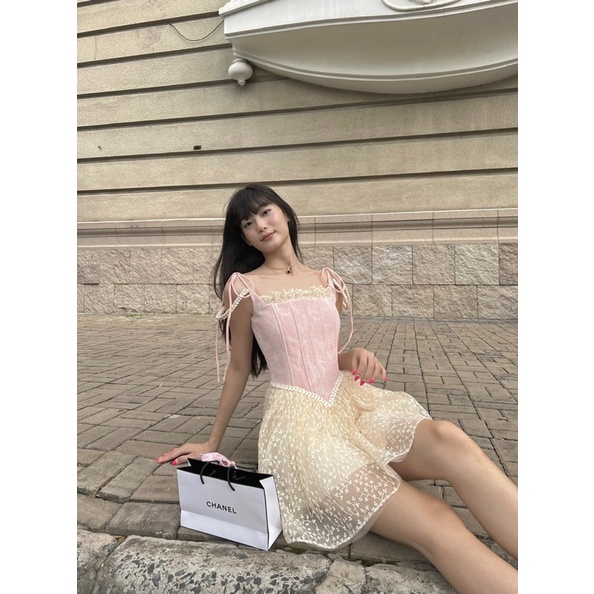Caleelilou - Đầm Corset phối ren thêu Calista