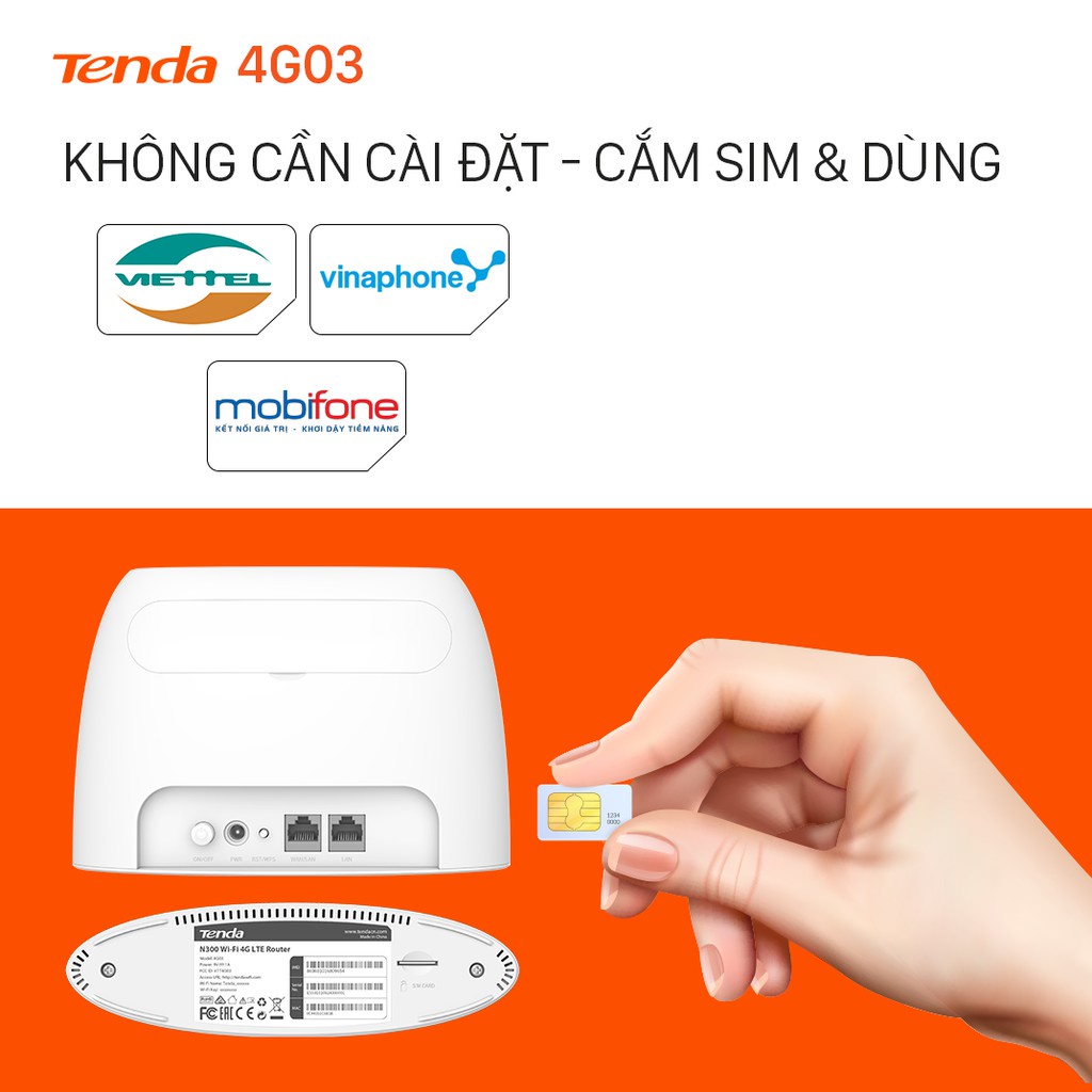 Bộ phát wifi 4G Tenda 4G03 dùng sim 4G LTE chuẩn N300Mbps Kết nối 32 thiết bị, lắp đặt camera, ô tô, xe khách