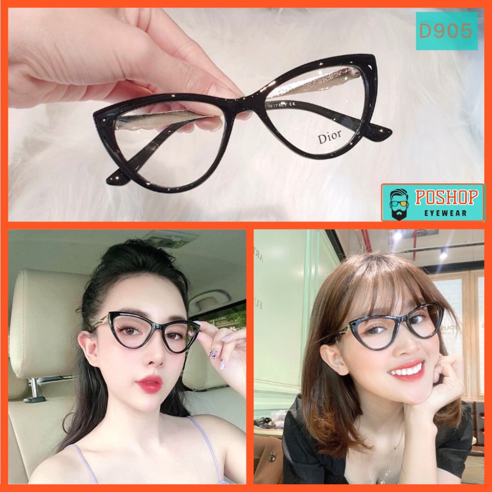 Gọng kính mắt mèo nữ POSHOP chất liệu nhựa dẻo thanh mảnh chân kính kim loại  nhẹ nhàng D905