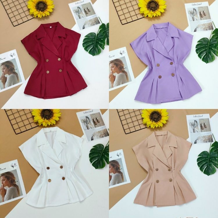 ❀ Áo Sơ Mi Kiểu Nữ ❤️FREESHIP❤️ Công Sở Cổ Vest Chích Eo Đính Nút Gỗ