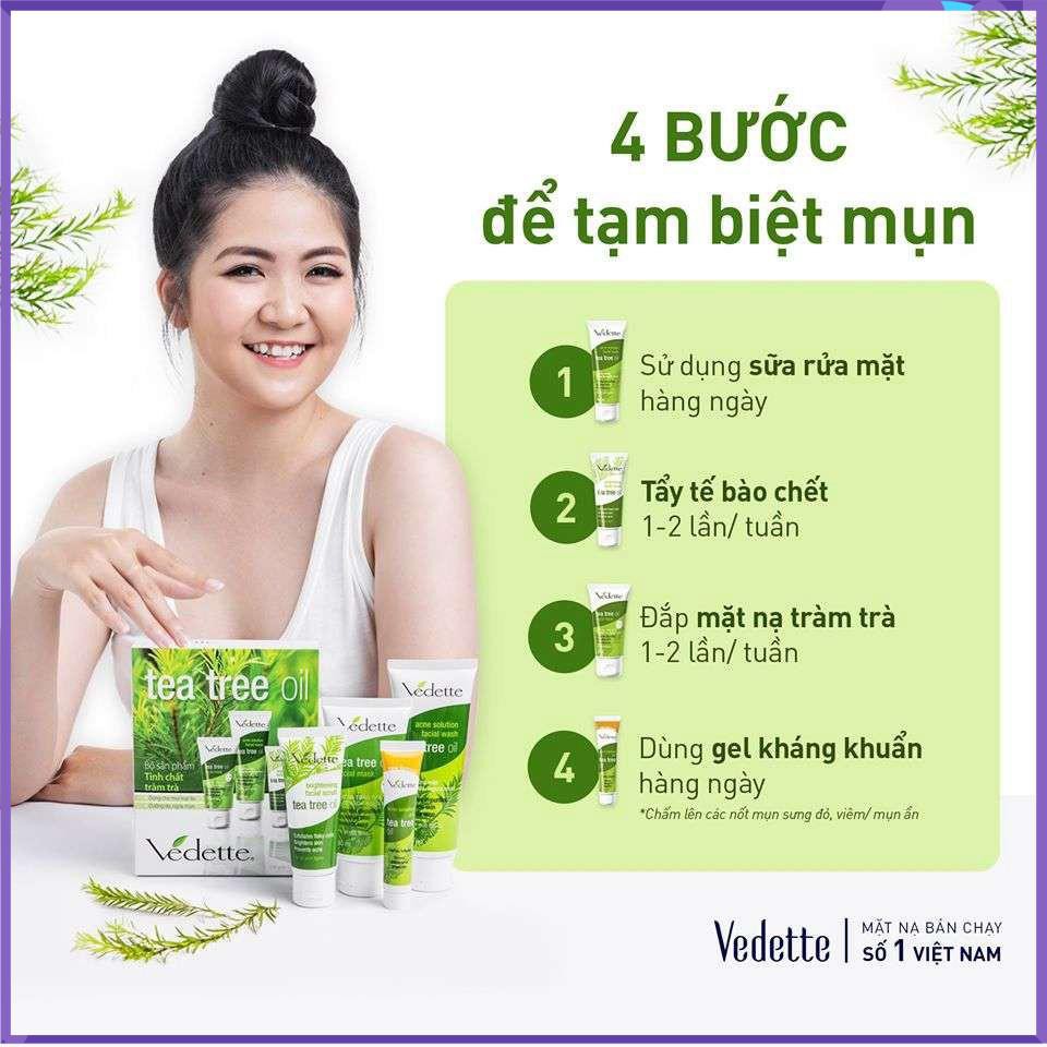 🍊 Bộ Dưỡng Da Ngừa Mụn Chiết Xuất Từ Tràm Trà Tea Tree Oil Vedette (Hộp 4 Tuýp)