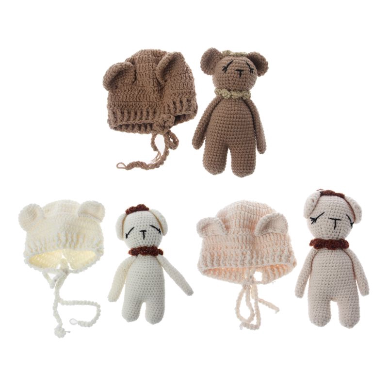 Mary☆Cute Newborn Baby Girls Boys Knit Crochet Bear Hat Cap Costume Photography Props