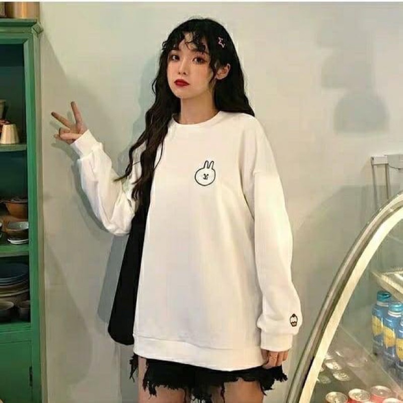 Áo sweater 💖FreeShip💖 Áo nỉ GẤU THỎ VỊT thêu hình ulzzang unisex