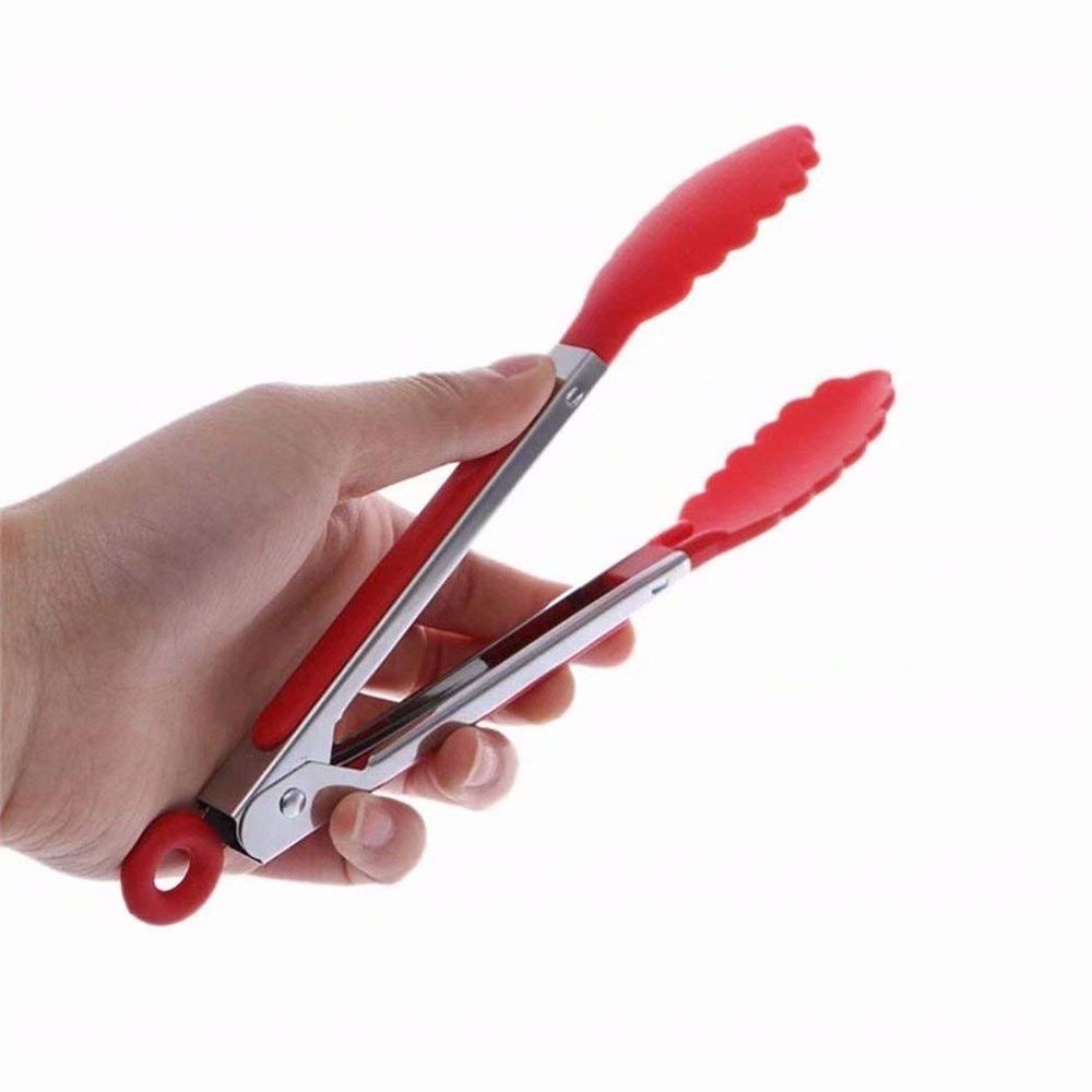 [huite]Stainless Steel Silicone Food Clip Kitchen Tongs Salad Clip Random Color