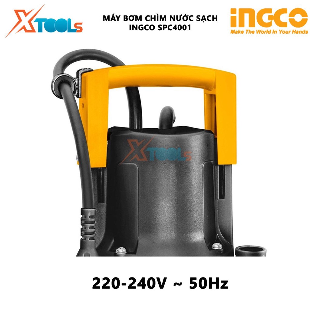 Máy bơm chìm nước sạch INGCO SPC4001 | Máy bơm chìm Điện áp 220-240V ~ 50Hz Công suất đầu vào 400W Cột áp 8M Lưu lượng t