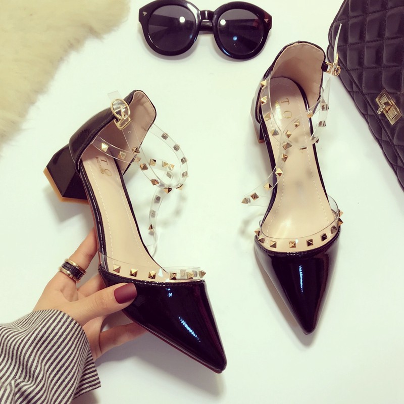 Giày Cao Gót Mũi Nhọn Đính Đinh Tán Thời Trang Dành Cho Nữ