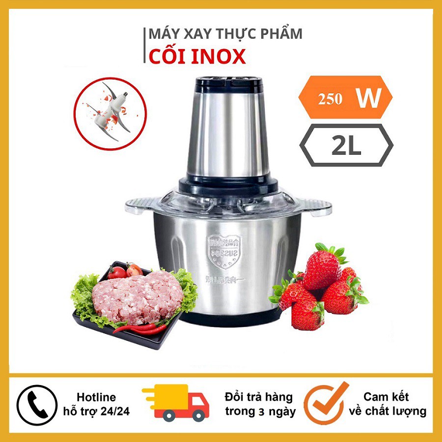 Máy Xay Thịt Inox, Cối Xay Thịt, Xay Thực Phẩm 2L Công Suất 250W Siêu Bén, Siêu Tiện Dụng