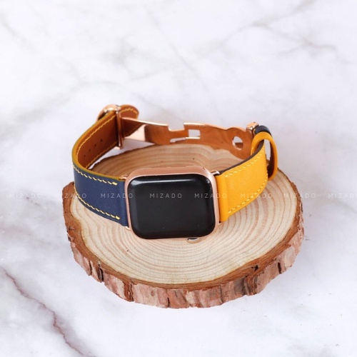 Dây da thủ công Swift Xanh Navy Mix Vàng dành cho Apple Watch, đồng hồ thông minh, đồng hồ cơ MIZADO