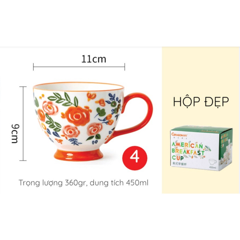 Cốc cafe Châu Âu, gốm sứ họa tiết vẽ tay, tráng men thủ công-An toàn khi sử dụng